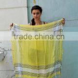 Yellow Cotton Shawl, Summer Scarf ,light Yellow Shawl, Beautiful Shawl, Head Scarf, Striped Scarf, Christmas Gift thumbnail-6