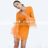 Flare Sleeve Fashionable Shift Dress for Women 2017 Orange Short Dresses thumbnail-6
