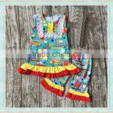 2017 Popular Series Baby Girl Sleeveless Back to School O-neck With Lace Fioral Print Ruffle Clothes Outfits Pictures thumbnail-1