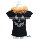 Halloween Pumpkin Face Rhinestone Orange Chiffon Ruffles Black Short Sleeves Top 3M-10Y thumbnail-1