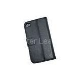 PU Leather Wallet Mobile Phone Covers Black For Apple Iphone 5 / 5S