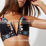 2017 New Summer Embroidered Tassel Trim Sexy Women Swimwear Bikini Set Beachwear Bathing thumbnail-3