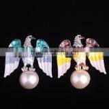 Womens Blue Yellow Oil Drop Eagle White Pearl Bead Elegant Fashion Breastpin Brooch Pin thumbnail-1