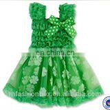 European Stylish Green Shamrock Party Dresses Children Frock Design Maxi Dresses Wholesale Smocked Little Princess Girls Dresses thumbnail-2