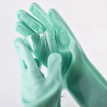 Silicone Rubber Dish Washing Gloves Kitchen Pet Bath Cleaning Scrubber thumbnail-2