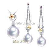 Factory Direct Sale 2015 New Product Fashion Dubai Pearl Jewelry Set 18K White Gold Natural Southsea Pearl with Diamonds Gems