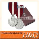 shiny silver running medal with ribbon for national sports