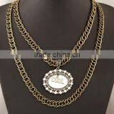 China Latest Fashion Simple Resin and Crystal Alloy Double Layered Chain Oval Pendnat Necklace in Stock thumbnail-1