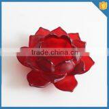 Frosted Red Color Lotus Flower Crystal Glass Tealight Candle Holder for Wedding Decoration thumbnail-2