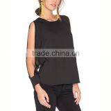 Fashion Clothing Woman Two Peices Slit Sleeve Lady Black Chiffon Blouse thumbnail-3