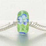 Handmade Fresh Green Color Blue Flower Murano Glass Beads Silver Charms Fit Bracelet thumbnail-4