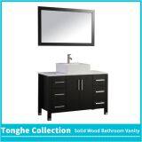 China Solid Wood Bathroom Cabinetry Espresso Painting White Stone Top thumbnail-2