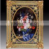 Antique Copper Frame Hand Painted Ceramic Floral Wall Hanging Mural thumbnail-4