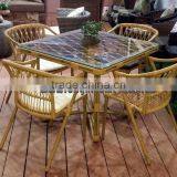 4 Person Plastic Rattan Peacock Dining Table and Chair With Cushion thumbnail-1