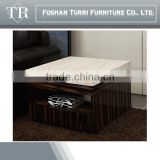 Green MDF coffee table with natural stone travertine