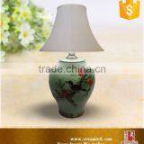 Antique Flower Handpainted Green Ceramic Table Lamp thumbnail-3