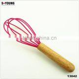 13042 Wooden Whisk Silicone Milk and Egg Whisk Heat Resistant Non-Stick With Beech Handle thumbnail-1