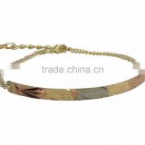 Three Tone Plated Bangle Bracelet With Extension Link Chain