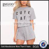 Cheap Price Custom Logo Print Ladies Pajamas Short Pyjama Summer Grey Loungwear Set thumbnail-1