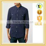 New Model Navy Blue Double Pocket Twill Long Sleeve Casual Shirt thumbnail-1