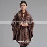 2016 Women's Wrap Beige Black Pashmina Wool Knitted Fake Cashmere Shawl With Fur Trim Collar Faux Fox Fur High Quality Capes thumbnail-3