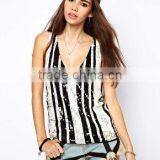 Sexy Deep V-neck Sequin Stripe Ladies Vest For Summer Latest Design thumbnail-1