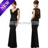 Fashion Custom Black Long Dress Sleeveless Lace V Neck Evening Dress For Wholesale thumbnail-1