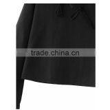 Regular Fit Black Flare Sleeve Cropped Drawstring Hoodie for Women thumbnail-2