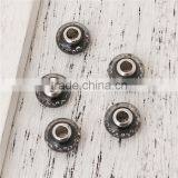 Lampwork Glass & Cubic Zirconia European Style Large Hole Charm Beads Round Black Clear W/ Stainless Steel Silver Tone Core thumbnail-3