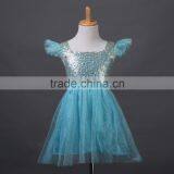 Toddler Dress Pattern Flower Natural Aqua Flutter Sleeve Girl Dress thumbnail-3