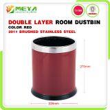 Small Indoor Hotel Room Commercial Dobel Layer Round Cylinder Waste Bin Trash Cans thumbnail-2