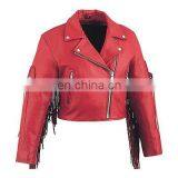 HMB-0285C WOMEN LEATHER JACKETS MOTORBIKE FRINGES FASHION COATS