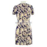 Big Leaves Print Mid-aged Women Summer Dress Chinese Apparel thumbnail-2
