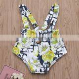 2019 Cotton Infant off Shoulder Yellow Top + Girls Floral Bee Print Rompers Set Infant Romper 2Pcs/Set thumbnail-2
