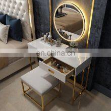 Bedroom Corner Luxury White Black Gold 2 Drawers LED Dressing Table Set Vanity Makeup Table