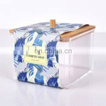 Multifunction Clear Transparent Plastic Cotton Pad Holder Cotton Swab Holder With Bamboo Lid thumbnail-1