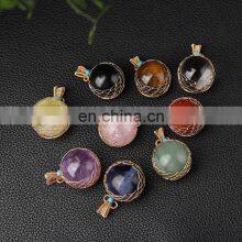 2022 Fashion Jewelry Jewelleries Custom Chain Pendant Round Crystal Natural Stone Jewellery Citrine Pendants thumbnail-4