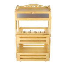 Hot Sale 3 Tier Vegetable Storage Organizer Serving Trolley Cart Wood Bamboo Trolley Kitchen Rack thumbnail-1