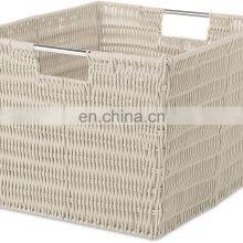 High Quality Large Capacity Stainless Steel Frame Hand Woven Storage Basket Plastic Vine Storage Box thumbnail-5