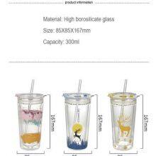 Deer Cup Custom 400ml Frosted Glass Tumbler With Silicone Sleeve Borosilicate Glass Cup With Lid and Straw thumbnail-5