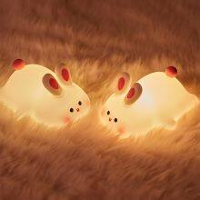 EGOGO Rechargeable Led Soft Touch Bunny Silicone Night Light for Kids Rabbit Lamp Animal Lamp Light up Silicone Led Night Light thumbnail-3