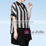 Lastest Summer Fashion White Black Stripes Short Sleeves False Two-piece Chiffon T-shirt 100 thumbnail-1