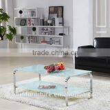 Living Room RB-1402 Modern White Stoving Varnish Rectangular Tempered Glass Coffee Table With Stainless Steel Tea Table thumbnail-1