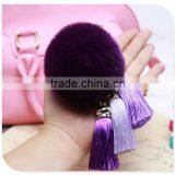 Cute Genuine Leather REX Rabbit Fur Pom Pom Keychain thumbnail-1