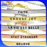 Custom Cheap Stainless Steel Hand Stamped Letter Cuff Bracelet With An Black Uplifting Message thumbnail-1