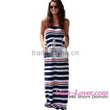 Nautical Navy Blue Stripe Print Strapless kaftan maxi dress wholesale