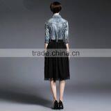 2015 New Design European Stylish Long Sleeve Denim Splicing Gauze Dress thumbnail-2