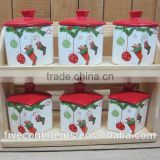 new christmas 6pcs ceramic spices canisters set with wood stand