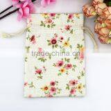 10*14cm Flower Design High Quality Jute Burlap Cotton Drawstring Pouch Bag For Gift Jewelry
