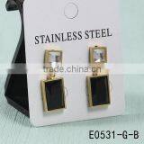 New Arrival Top Wholesale Gold Black Big Stone Rectangle Elegant Design Earrings thumbnail-1